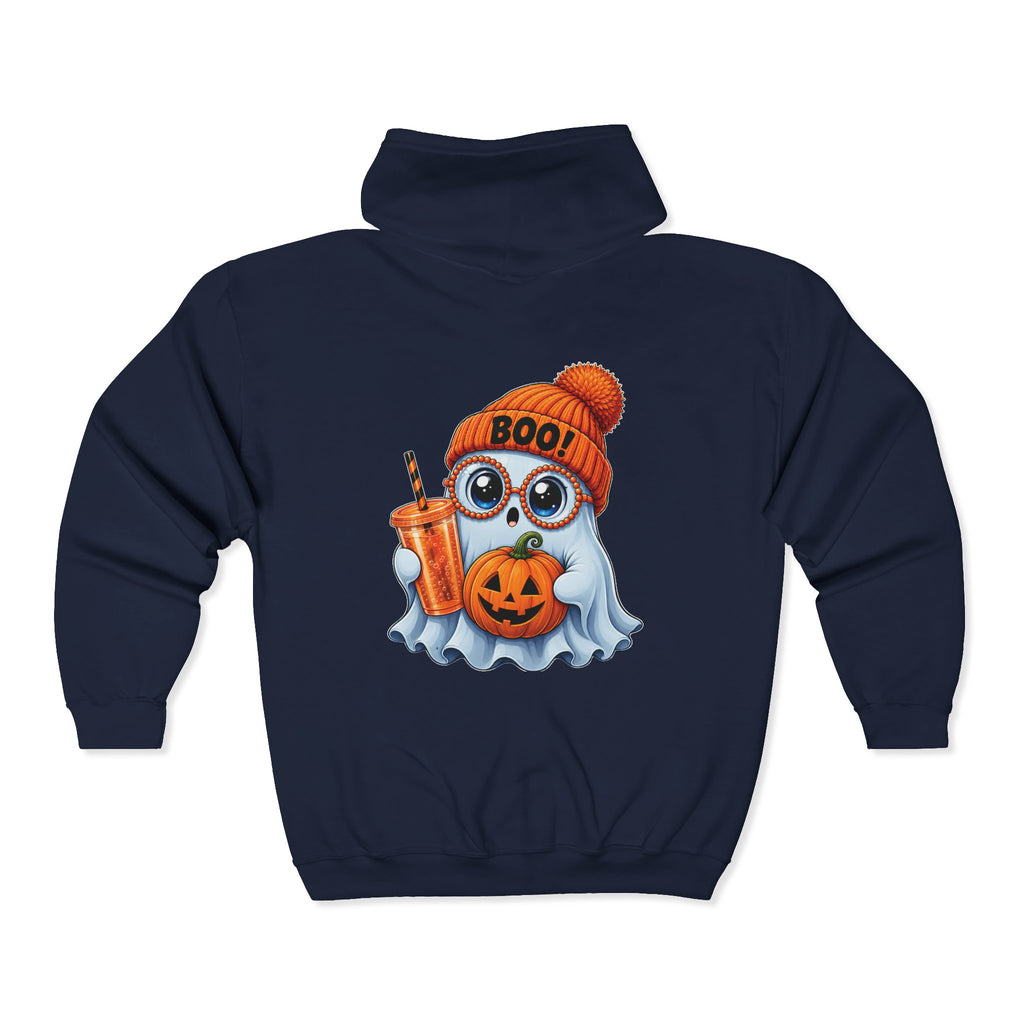 Cute Halloween Ghost Hoodie — Pumpkin, 'Boo!' Beanie & Pumpkin Drink Zip-Up