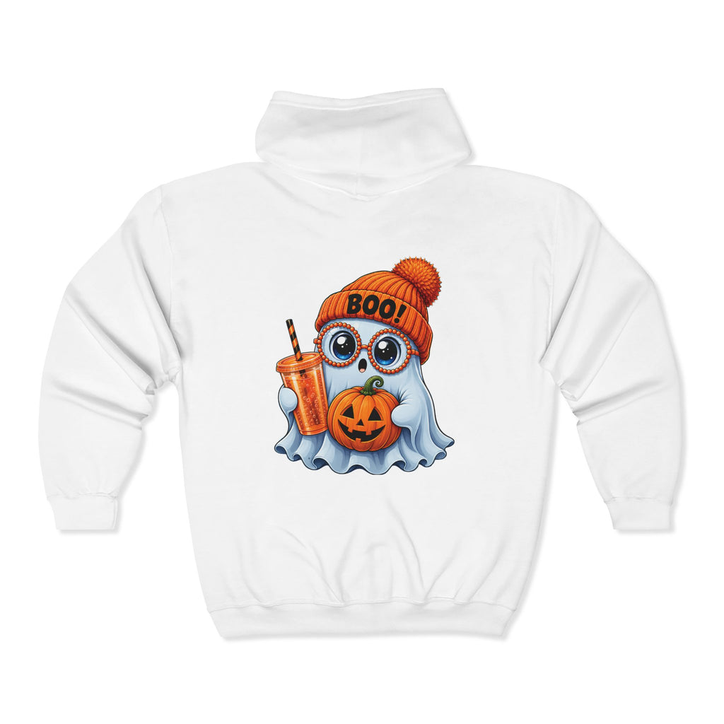 Cute Halloween Ghost Hoodie — Pumpkin, 'Boo!' Beanie & Pumpkin Drink Zip-Up