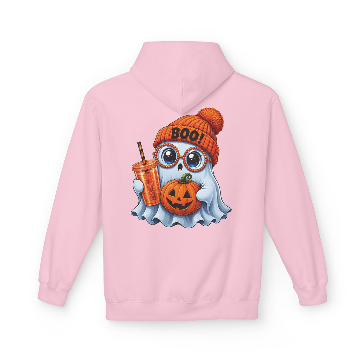 Cute Halloween Ghost Hoodie — 'Boo!' Pumpkin & Bubble Tea Graphic