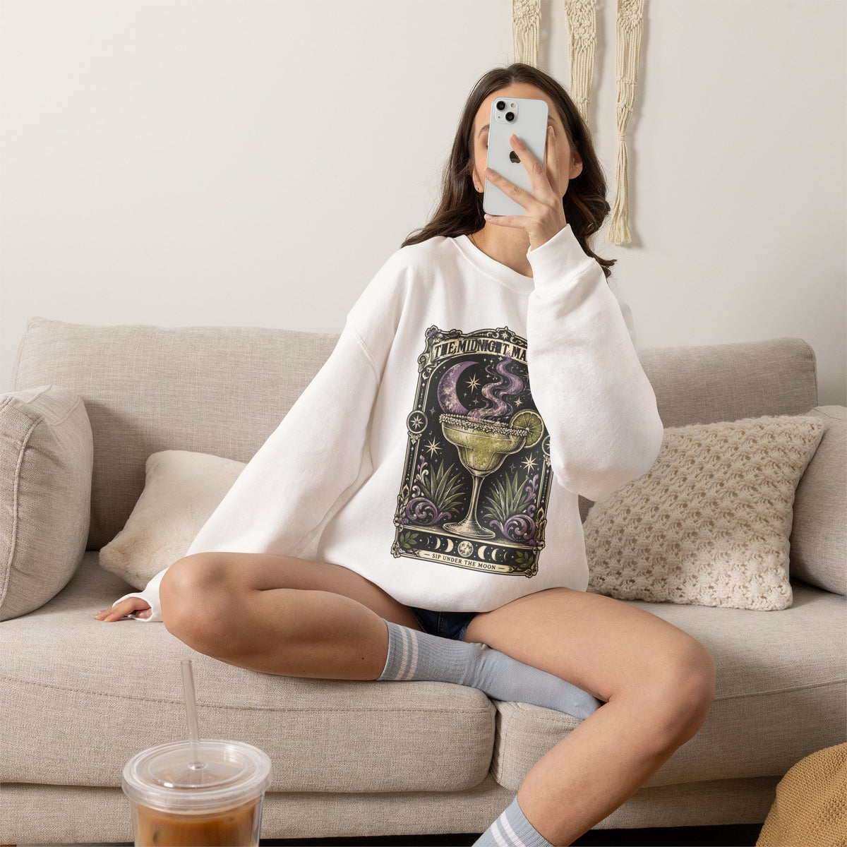 Midnight Margarita Art Print Crewneck Sweatshirt | Retro Tarot Cocktail Graphic
