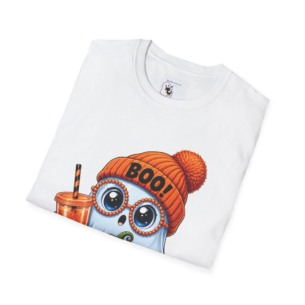 Halloween Ghost Tee – Cute Boo! Pumpkin & Hot Drink Graphic T-Shirt