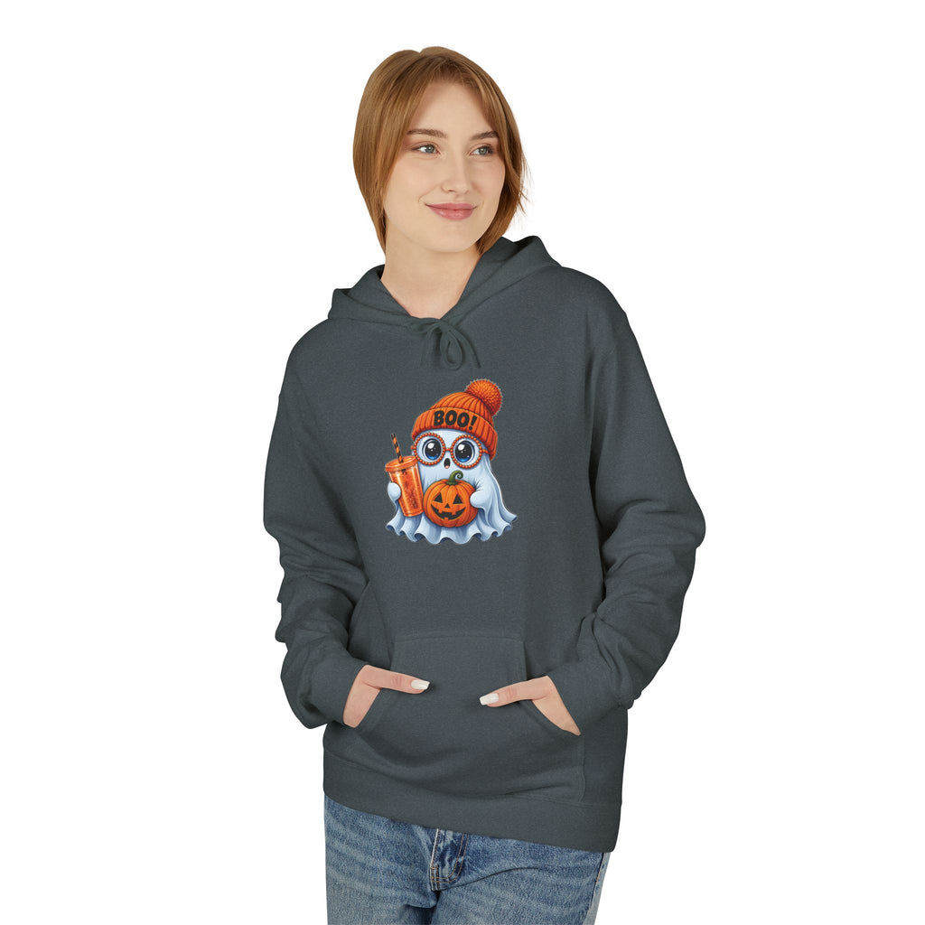 Cute Halloween Ghost Hoodie — 'Boo!' Pumpkin & Bubble Tea Graphic
