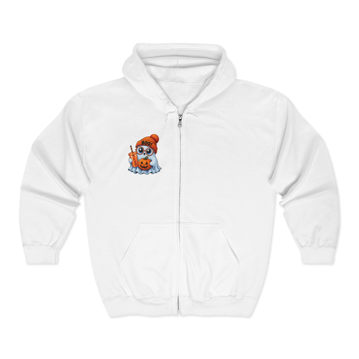 Cute Halloween Ghost Hoodie — Pumpkin, 'Boo!' Beanie & Pumpkin Drink Zip-Up