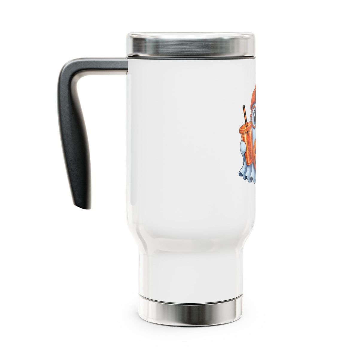 Halloween Ghost Travel Mug — 'Boo!' Pumpkin & Cozy Beanie 14oz Stainless Steel