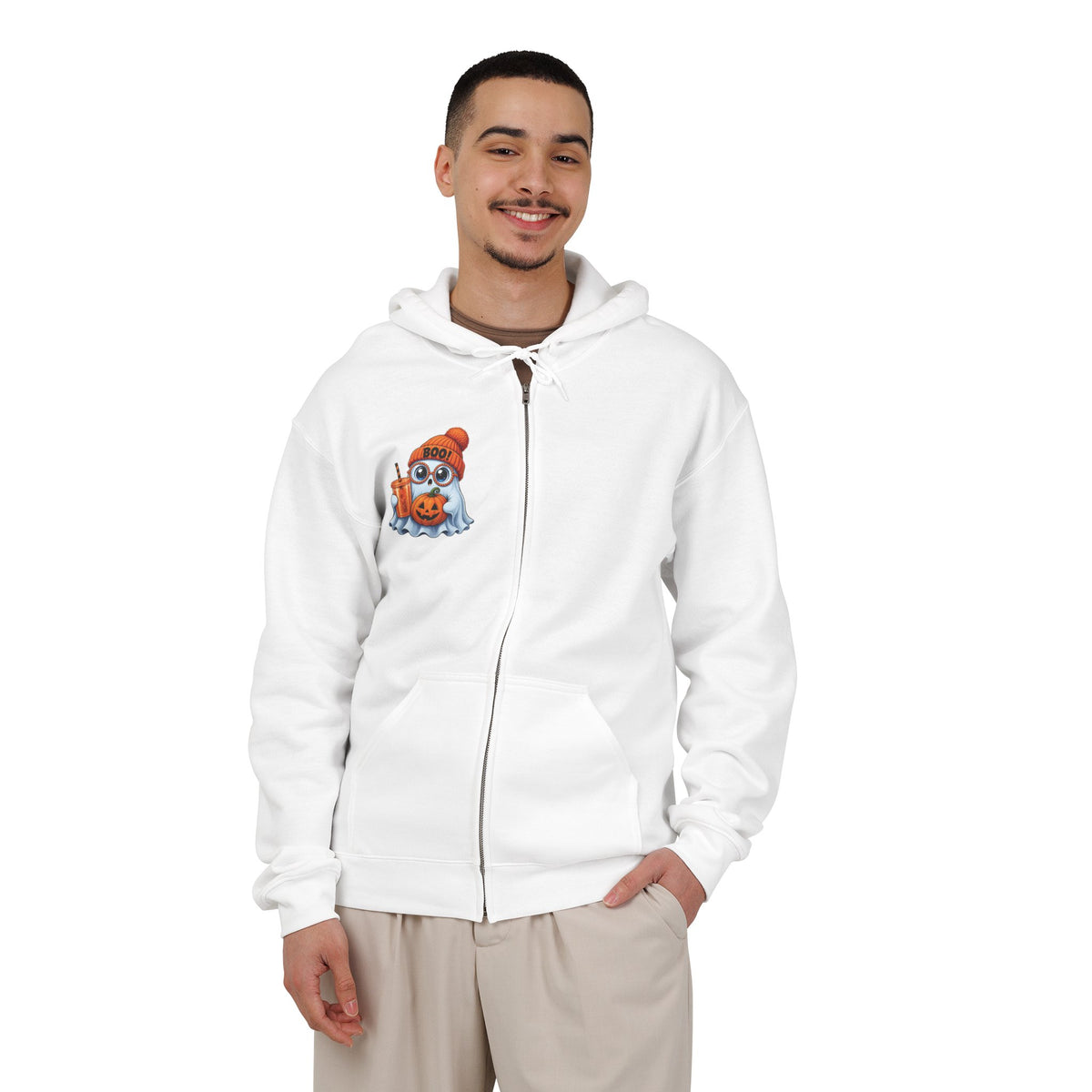 Cute Halloween Ghost Hoodie — Pumpkin, 'Boo!' Beanie & Pumpkin Drink Zip-Up