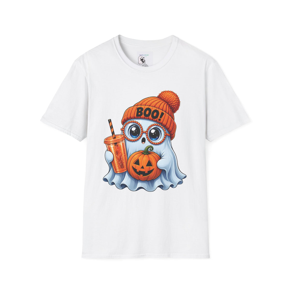 Halloween Ghost Tee – Cute Boo! Pumpkin & Hot Drink Graphic T-Shirt