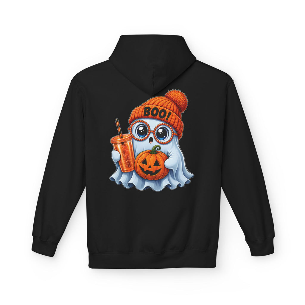 Cute Halloween Ghost Hoodie — 'Boo!' Pumpkin & Bubble Tea Graphic