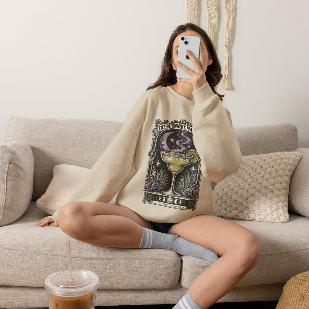 Midnight Margarita Art Print Crewneck Sweatshirt | Retro Tarot Cocktail Graphic