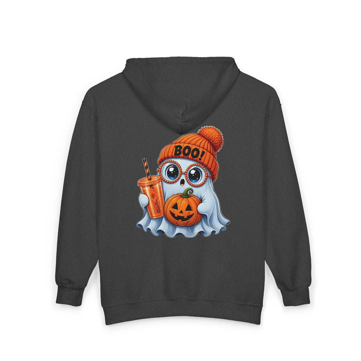 Cute Halloween Ghost Hoodie — Pumpkin, 'Boo!' Beanie & Pumpkin Drink Zip-Up