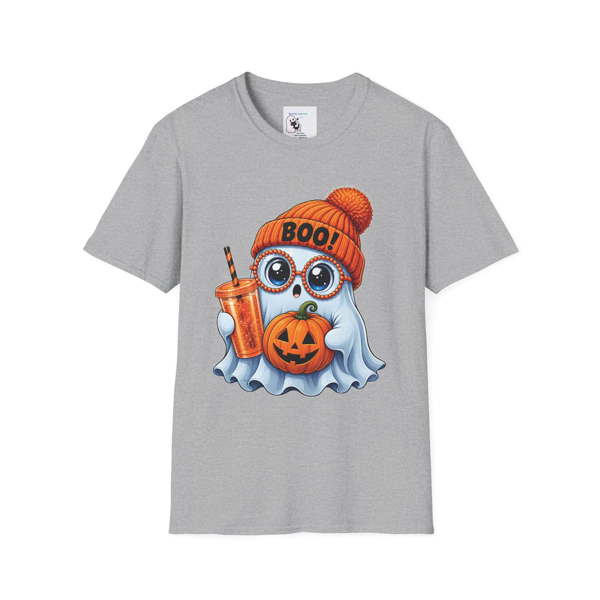 Halloween Ghost Tee – Cute Boo! Pumpkin & Hot Drink Graphic T-Shirt