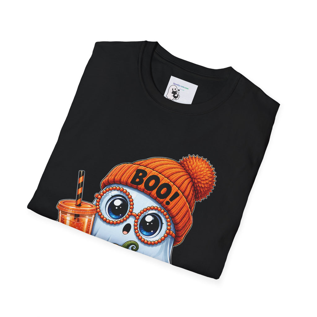 Halloween Ghost Tee – Cute Boo! Pumpkin & Hot Drink Graphic T-Shirt