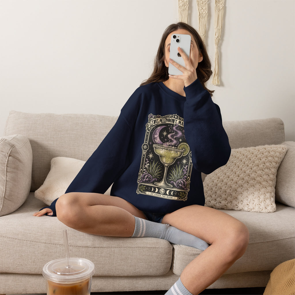 Midnight Margarita Art Print Crewneck Sweatshirt | Retro Tarot Cocktail Graphic