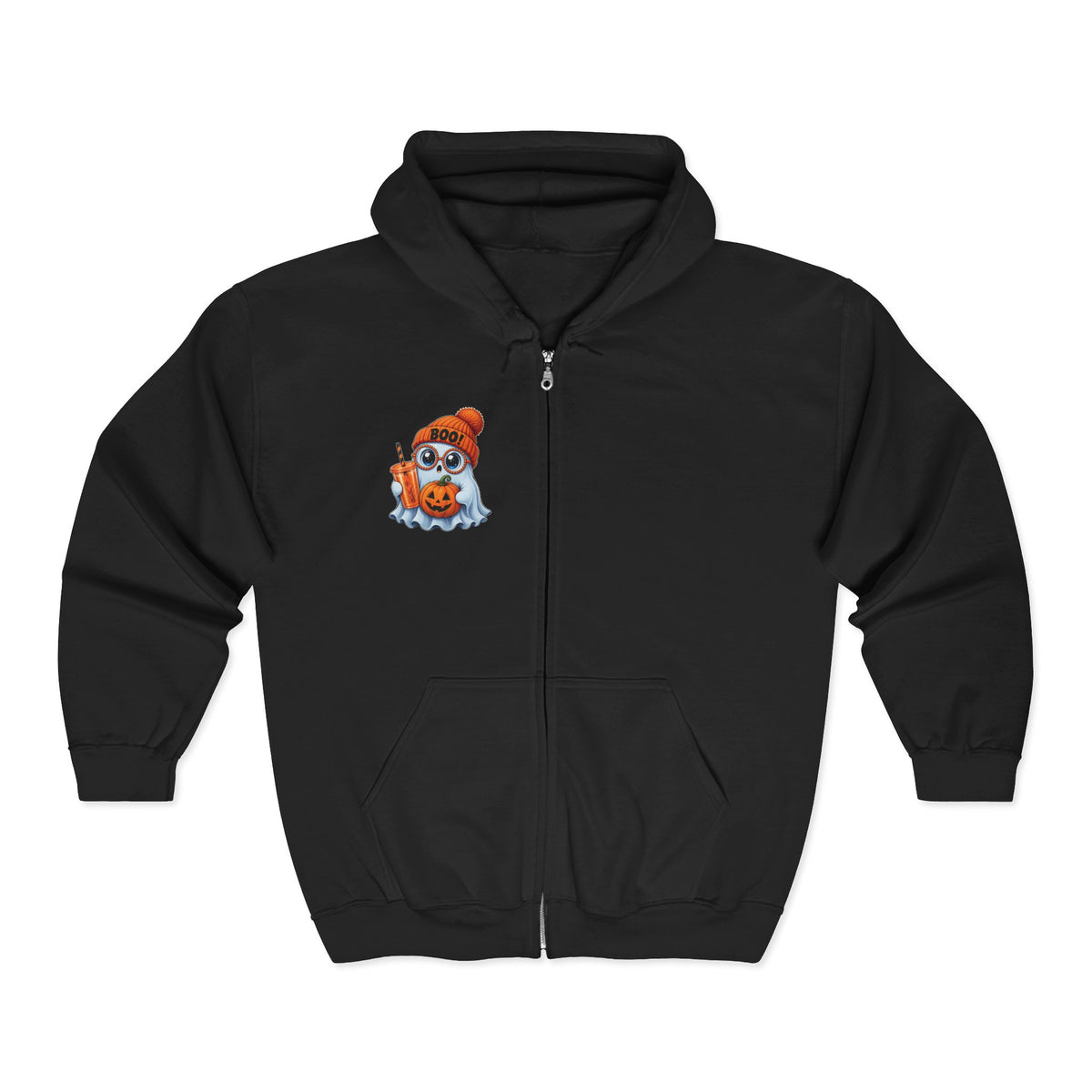 Cute Halloween Ghost Hoodie — Pumpkin, 'Boo!' Beanie & Pumpkin Drink Zip-Up