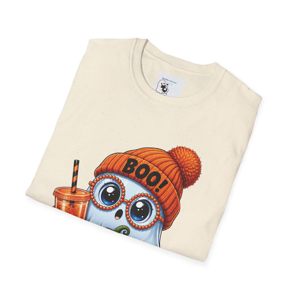Halloween Ghost Tee – Cute Boo! Pumpkin & Hot Drink Graphic T-Shirt