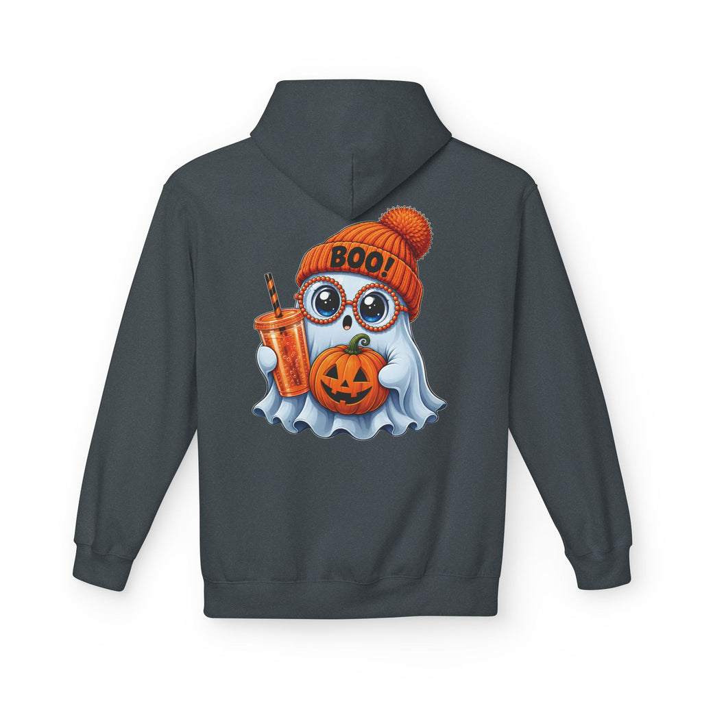 Cute Halloween Ghost Hoodie — 'Boo!' Pumpkin & Bubble Tea Graphic