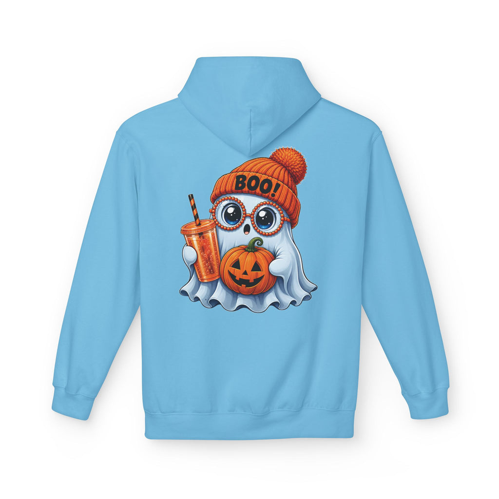 Cute Halloween Ghost Hoodie — 'Boo!' Pumpkin & Bubble Tea Graphic