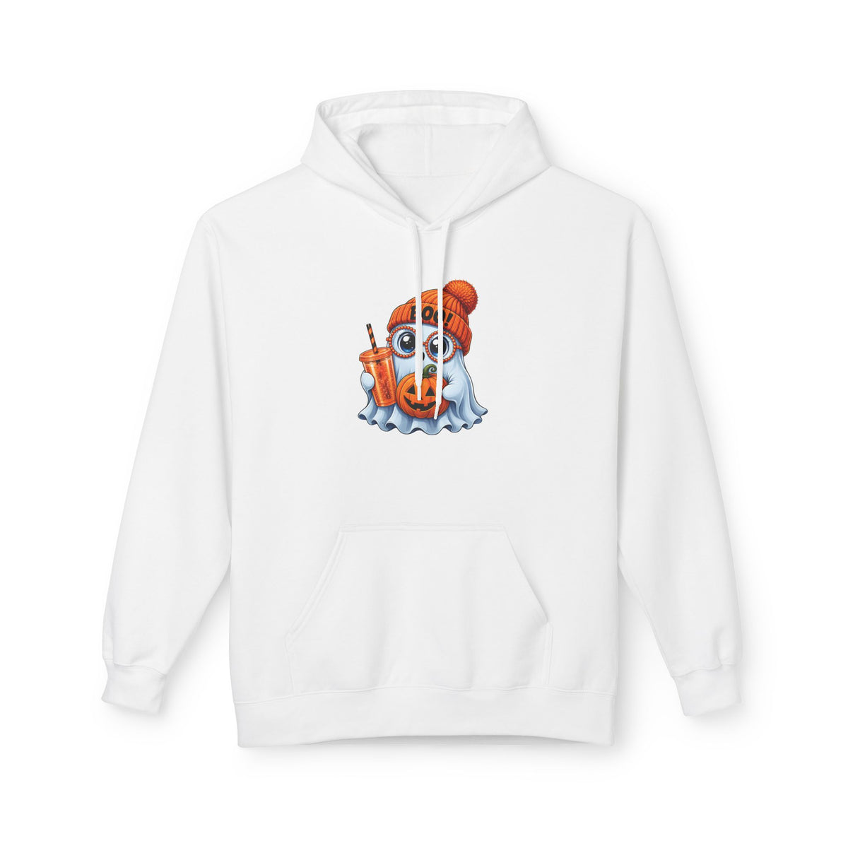 Cute Halloween Ghost Hoodie — 'Boo!' Pumpkin & Bubble Tea Graphic