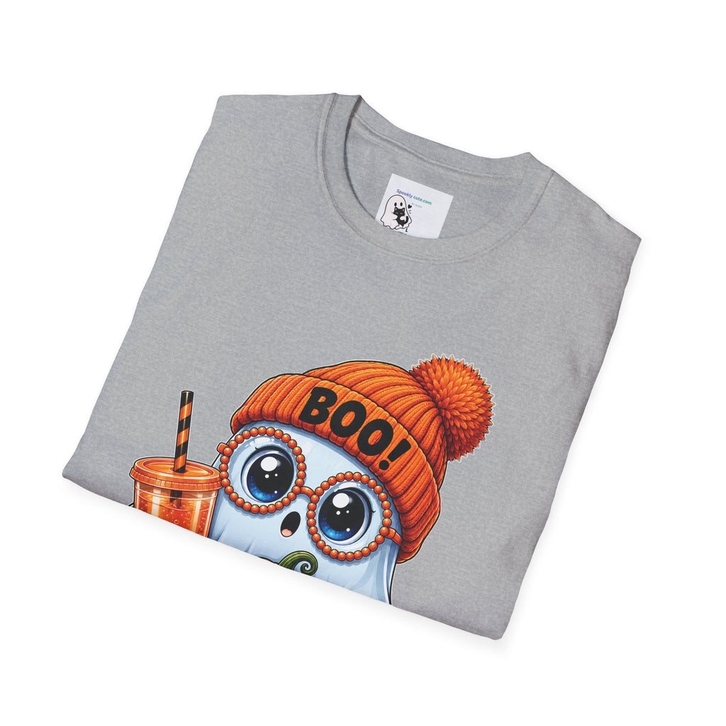 Halloween Ghost Tee – Cute Boo! Pumpkin & Hot Drink Graphic T-Shirt