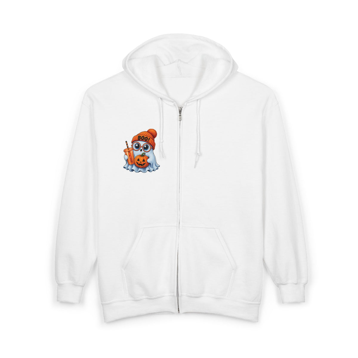 Cute Halloween Ghost Hoodie — Pumpkin, 'Boo!' Beanie & Pumpkin Drink Zip-Up