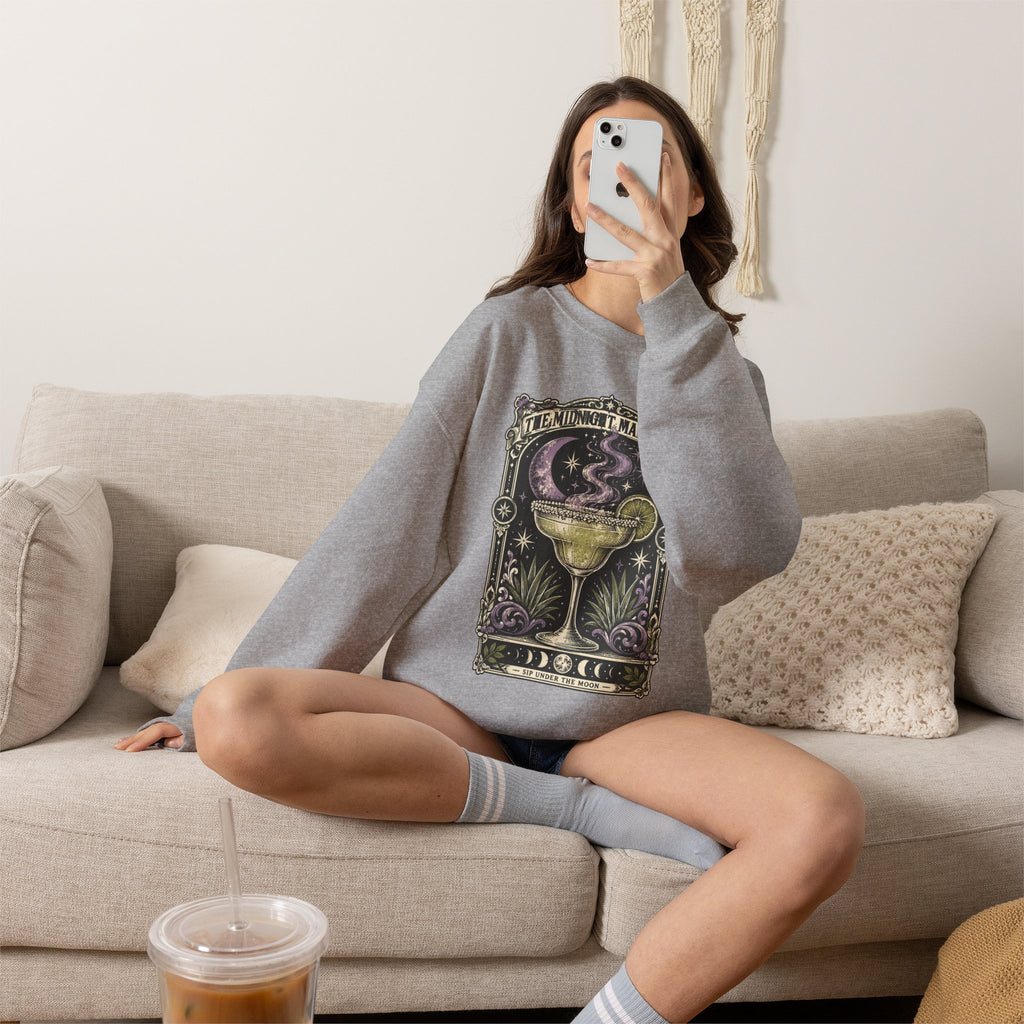 Midnight Margarita Art Print Crewneck Sweatshirt | Retro Tarot Cocktail Graphic