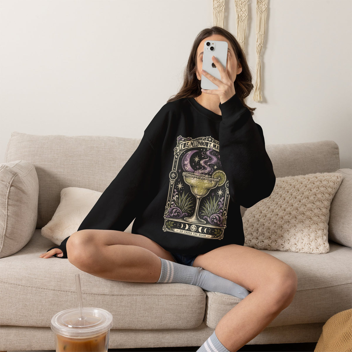 Midnight Margarita Art Print Crewneck Sweatshirt | Retro Tarot Cocktail Graphic