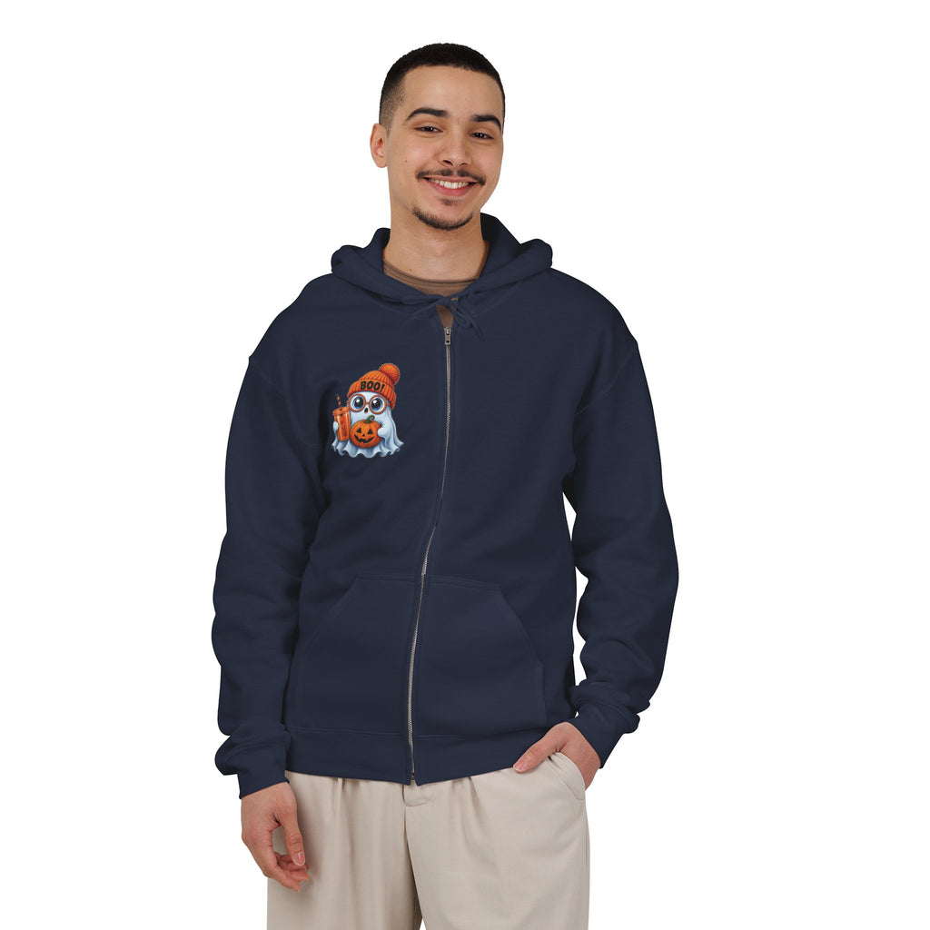 Cute Halloween Ghost Hoodie — Pumpkin, 'Boo!' Beanie & Pumpkin Drink Zip-Up
