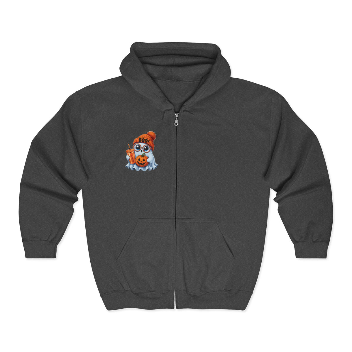 Cute Halloween Ghost Hoodie — Pumpkin, 'Boo!' Beanie & Pumpkin Drink Zip-Up