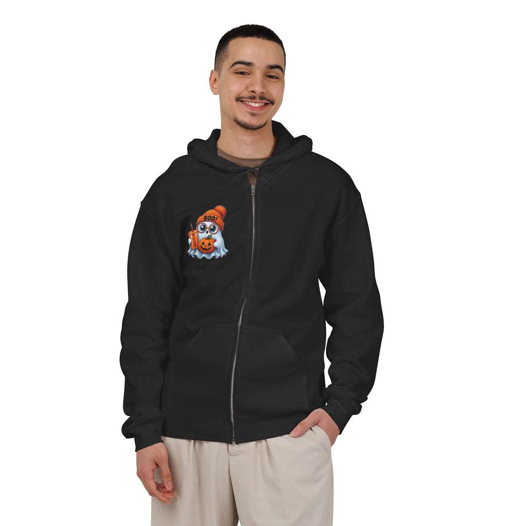 Cute Halloween Ghost Hoodie — Pumpkin, 'Boo!' Beanie & Pumpkin Drink Zip-Up