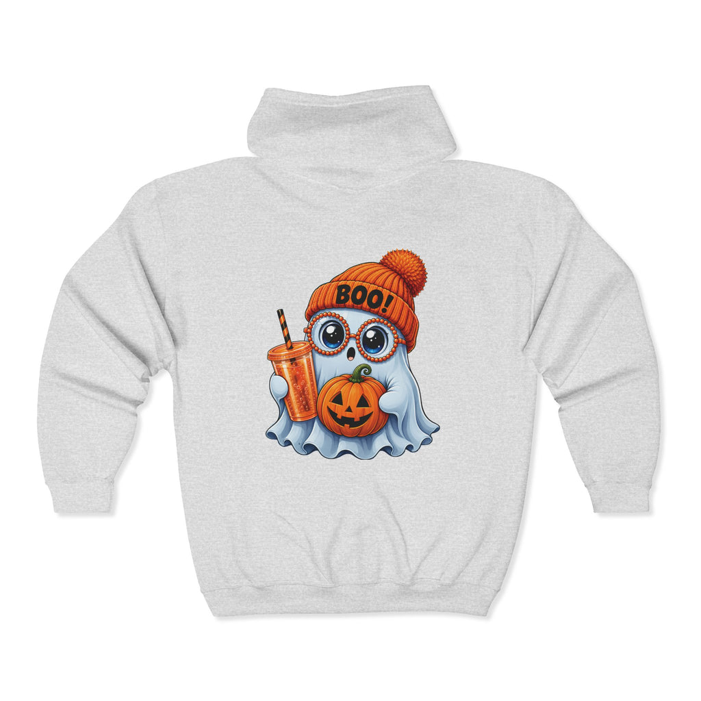 Cute Halloween Ghost Hoodie — Pumpkin, 'Boo!' Beanie & Pumpkin Drink Zip-Up