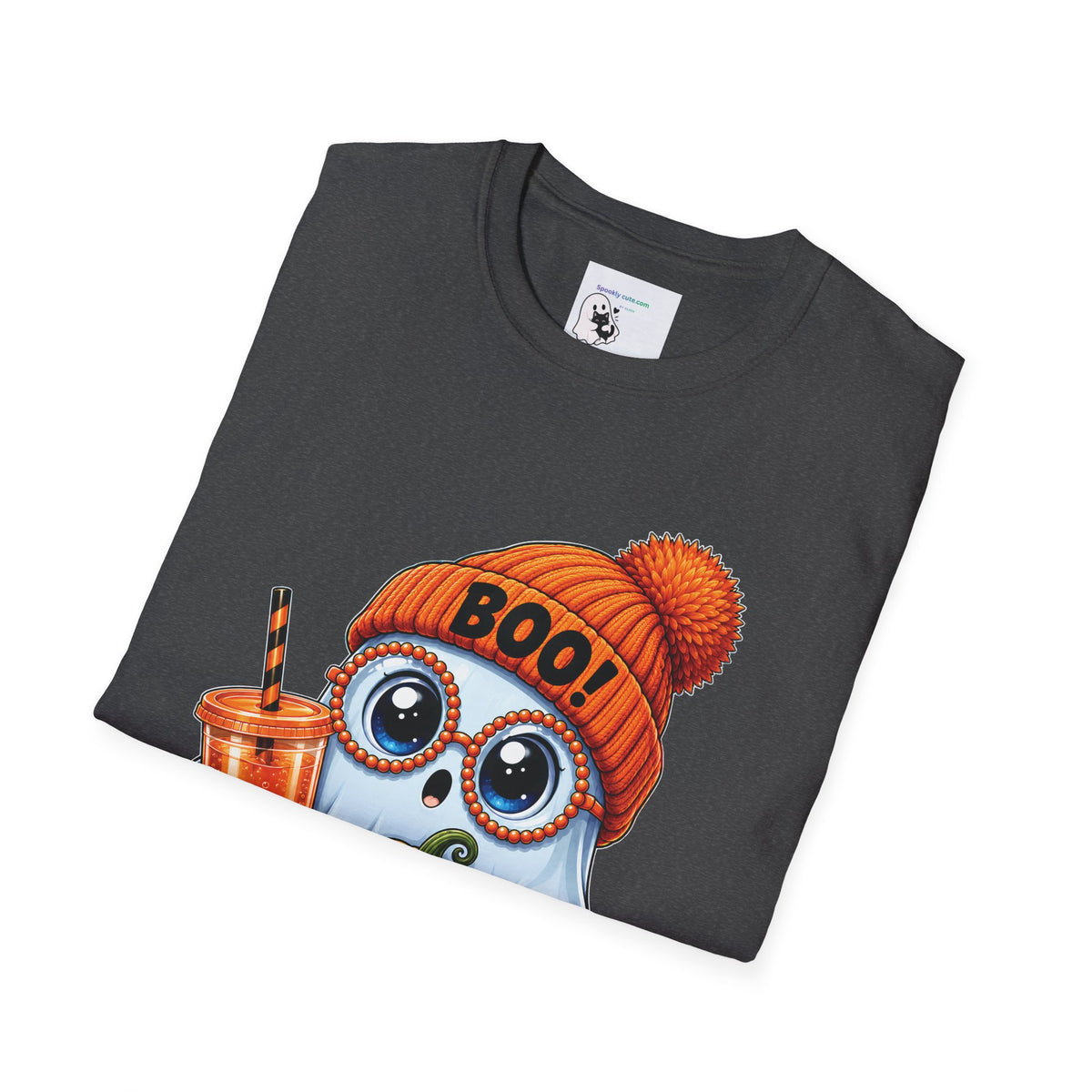 Halloween Ghost Tee – Cute Boo! Pumpkin & Hot Drink Graphic T-Shirt