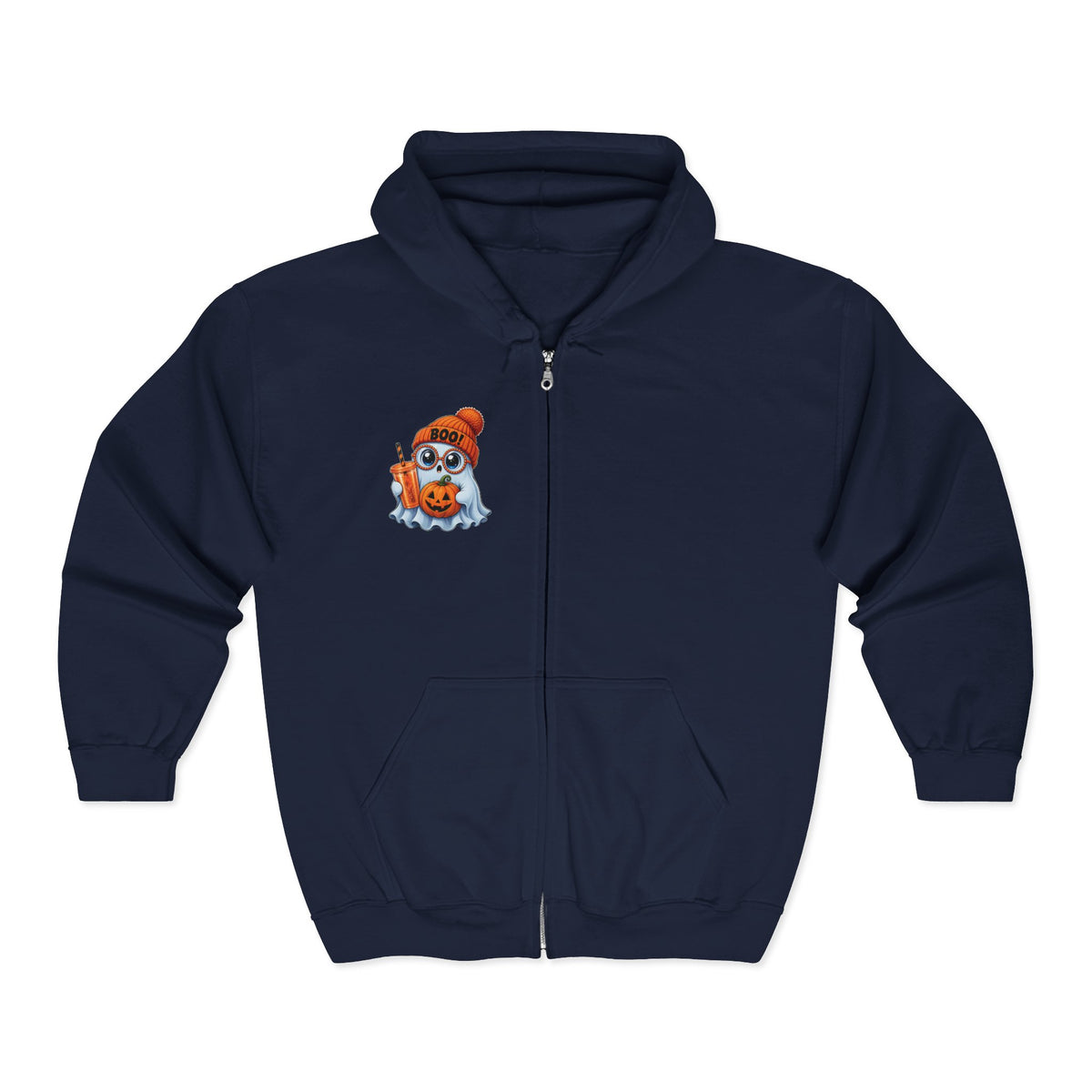 Cute Halloween Ghost Hoodie — Pumpkin, 'Boo!' Beanie & Pumpkin Drink Zip-Up