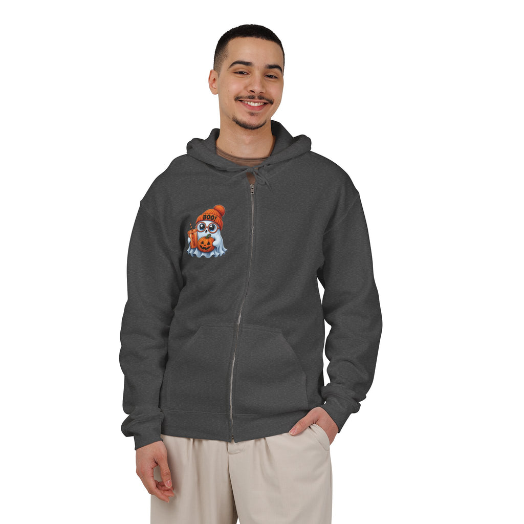 Cute Halloween Ghost Hoodie — Pumpkin, 'Boo!' Beanie & Pumpkin Drink Zip-Up