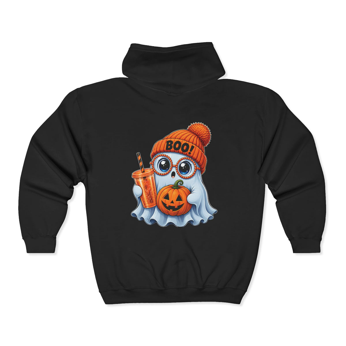 Cute Halloween Ghost Hoodie — Pumpkin, 'Boo!' Beanie & Pumpkin Drink Zip-Up