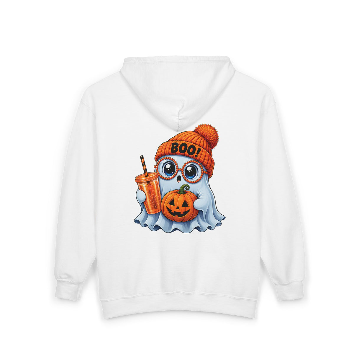 Cute Halloween Ghost Hoodie — Pumpkin, 'Boo!' Beanie & Pumpkin Drink Zip-Up
