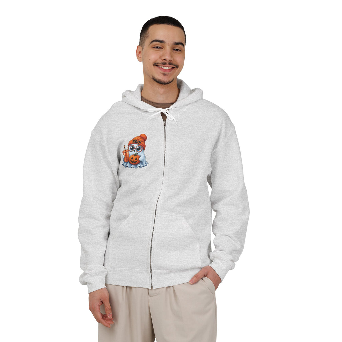 Cute Halloween Ghost Hoodie — Pumpkin, 'Boo!' Beanie & Pumpkin Drink Zip-Up