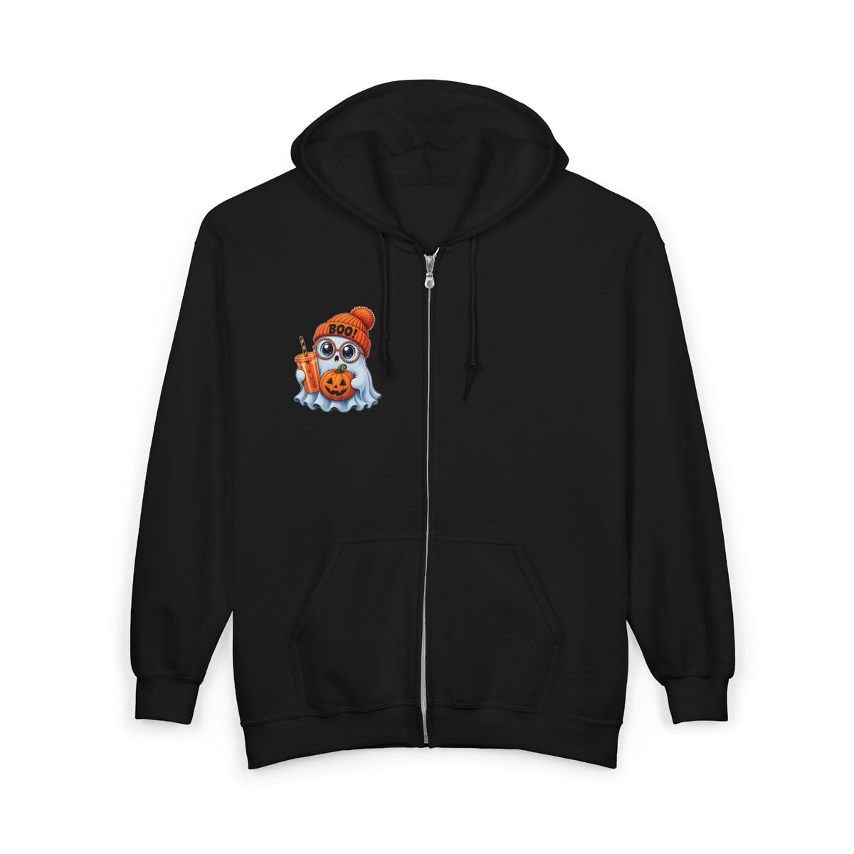 Cute Halloween Ghost Hoodie — Pumpkin, 'Boo!' Beanie & Pumpkin Drink Zip-Up