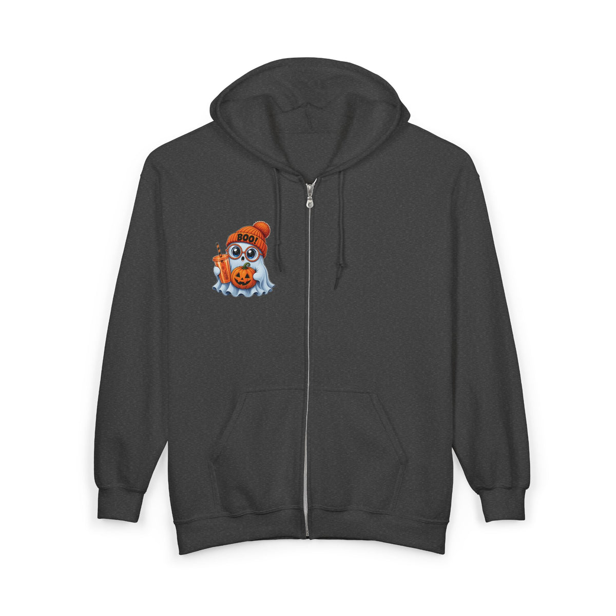 Cute Halloween Ghost Hoodie — Pumpkin, 'Boo!' Beanie & Pumpkin Drink Zip-Up